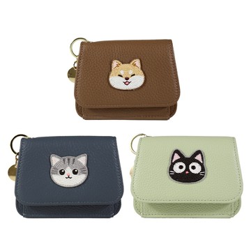 【Kiro貓】小黑貓 小灰貓 柴犬 柔韌皮質 三折口袋包 短夾【300040】