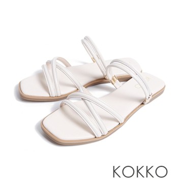 KOKKO小清新線條綿羊皮2way涼拖白色