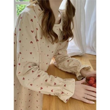 韓版大碼300斤時尚寬松碎花睡裙長袖睡衣女秋胖mm薄款家居服外穿2