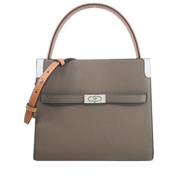 TORY BURCH LEE RADZIWILL 撞色荔枝紋手提/斜背兩用包(小/橡木灰)