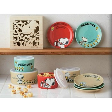 嘻嘻日貨🐾 現貨 日本製 山加商店 SNOOPY 史努比 插畫 小皿5入組 陶瓷盤 餐盤 餐具 木盒 禮盒
