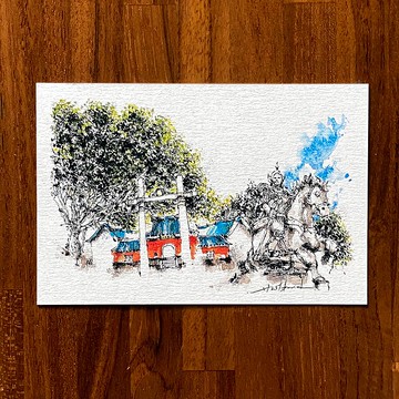 枯枝筆速寫 台南景點 延平郡王祠 水彩 插畫 手繪明信片