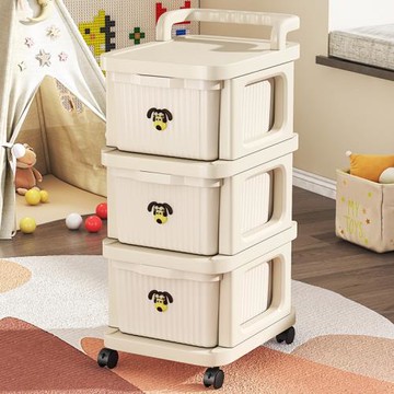 家用零食玩具小推車多層抽屜式卡通風雜物置物架可移動防塵收納柜