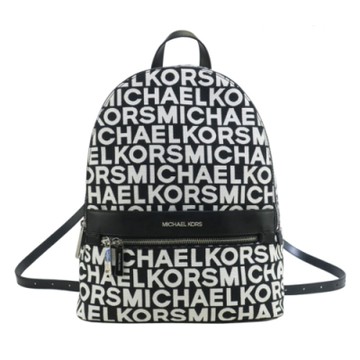 MK MICHAEL KORS KENLY織布滿版MK拉鍊後背包-大/黑