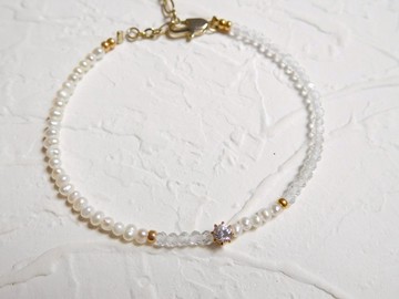 閃耀透白拓帕石珍珠手鍊