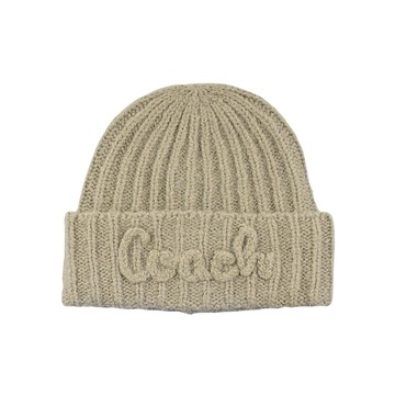 COACH灰樺木色立體針織LOGO羊毛帽