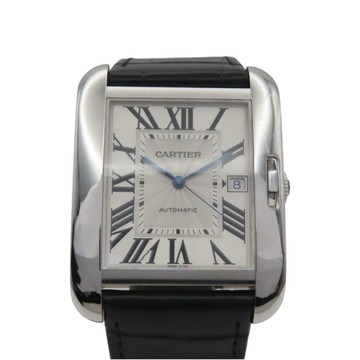 Cartier 卡地亞 銀色錶盤 18K白金 皮革錶帶 Tank Anglaise 腕錶 W5310025 【二手名牌BRAND OFF】