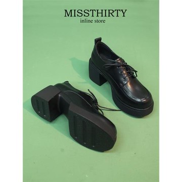 厚底樂福鞋女真皮歐貨2025年春季粗跟系帶單鞋松糕復古英倫小皮鞋