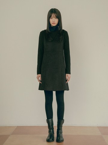 V-neck wool dress_Black