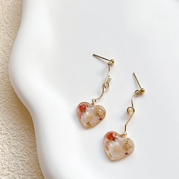 QQ 流線愛心吊墜耳環