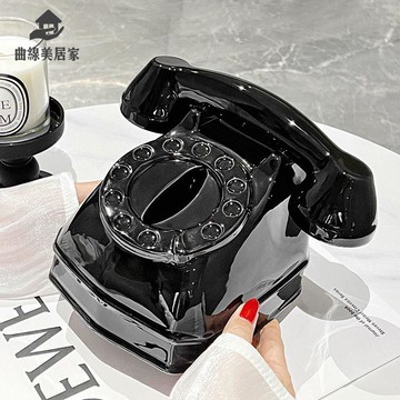 創意個性復古電話機 紙巾盒 客廳茶幾高檔 桌面裝飾品 家用收納抽紙盒qxm8081
