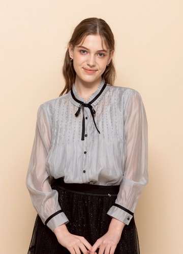 唯美漫柔車褶輕紗上衣