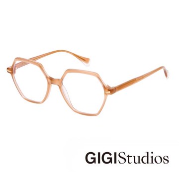 【GIGI Studios】三角金飾六邊形平光眼鏡(奶茶棕 - ZINA-6594/9)