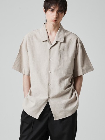 Linen Open Collar Short Sleeves Shirt