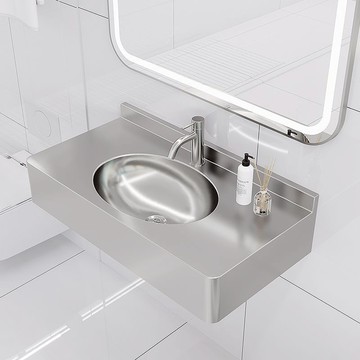 免運 可開票 超低價 304不銹鋼帶臺面洗手盆衛生間洗漱臺洗臉盆陽臺掛墻式洗手臺水槽 超低價