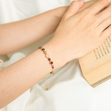 bubble 櫻花瑪瑙-石榴石-碧璽-紫水晶-14k包金材料 母親節禮物