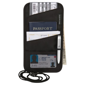 TRAVELON 附筆掛繩隨身夾 | 隨身包 貼身包 隱形包 防盜包 防搶包  黑色  1個  23 x 13 x 0.5cm