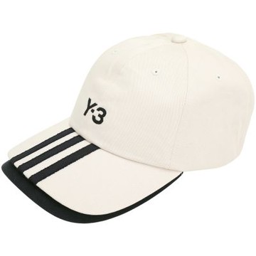 Y-3 Adidas 刺繡字母斜紋布條紋雙層帽簷純棉棒球帽(58CM/米白色)