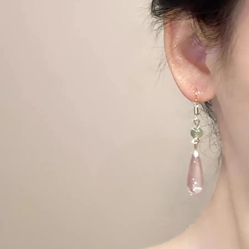 免運🔥粉黛宋代粉色水滴耳環小衆高級設計感新中式古風耳飾女 女生耳環 流蘇耳環 耳飾 垂墜式耳環 耳夾 耳釘