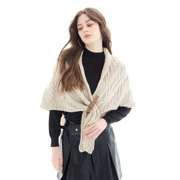 HONOR皮釦造型立體編織粗針織披肩-杏