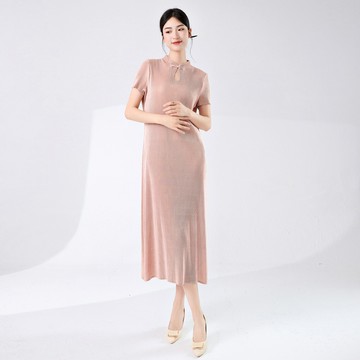 ??新中式旗袍改良版時尚新款立領短袖開叉中長款國風三宅裙子連衣裙