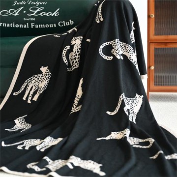 A62豹子ABC輕奢北歐風毛毯空調毯午睡蓋毯沙發毯床復古航空針織