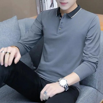 1號倉庫 男士長袖POLO衫 大尺碼T恤男 男士POLO衫 顯瘦休閑 翻領中青年上衣 帶領長袖T恤 翻領上衣 爸爸裝