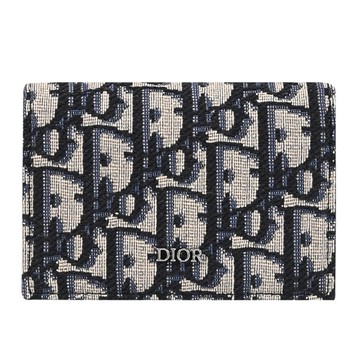 Christian Dior Oblique 浮雕LOGO緹花帆布卡片名片收納包.深藍