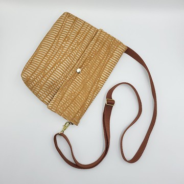 手作雙口袋側背包 駝色短毛絨布 樣本包特賣