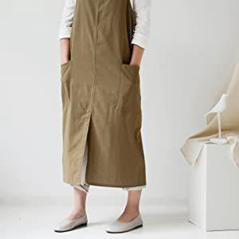 休日限定 薄手軽量撥水 ロングエプロン 190g 着丈96cm ベージュ