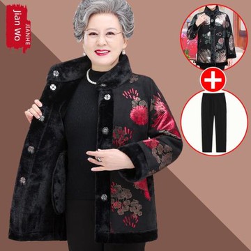 女款奶奶秋冬季加絨加厚外套棉衣