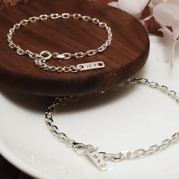 可刻字 純銀情侶手鍊組 方形稜角款 情侶對鍊/銀飾 情人節禮物