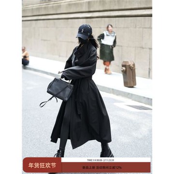 Luna7xi 英倫風黑色女風衣大衣2025秋季新款寬松顯瘦長款通勤外套