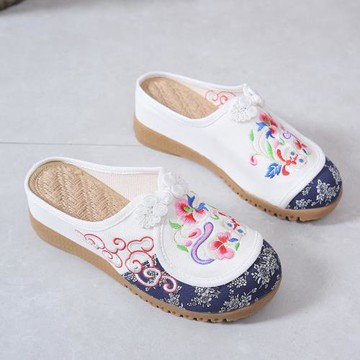 老北京布鞋女透氣亞麻高跟涼拖鞋民族風坡跟中國風內增高外穿休閑