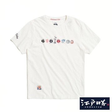 江戶勝 男裝 加大碼 經典多圖刺繡印花短袖T恤 (米白色)