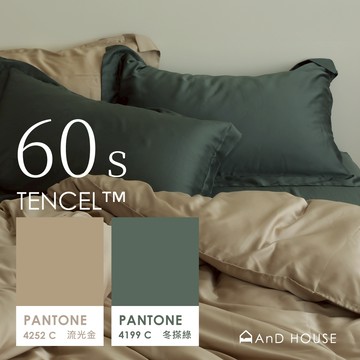 AnD House 天絲60支-芬蘭小鎮 冬搽綠 ✖ 流光金 雙色配-床包被套組｜安庭家居 素色 混搭