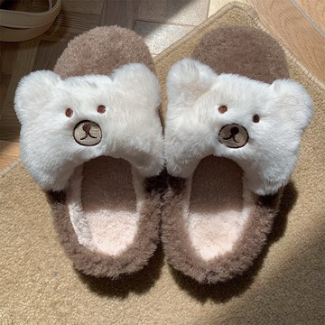女冬可愛少女心小熊毛絨鞋時尚情侶居家防滑保暖包頭棉拖鞋男