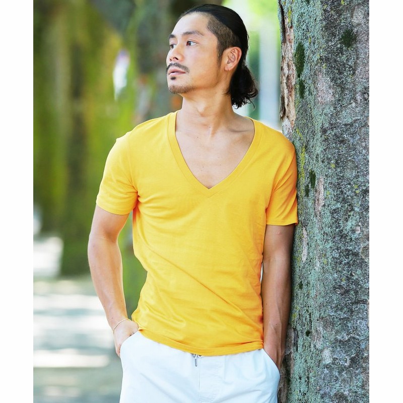ジギーズショップ コットンディープvネックtシャツ メンズ イエロー S Jiggys Shop 通販 Lineポイント最大1 0 Get Lineショッピング