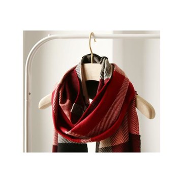 APCSHOP春夏新款 女士英倫格紋百搭毛邊大尺寸加密精織羊絨圍巾