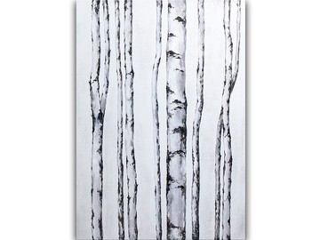 樺樹樹繪畫抽象樹原始藝術極簡主義壓克力畫