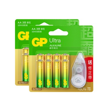 GP 3號特強鹼性電池8入 Ultra+修正帶+3號特強鹼性電池8入Ultra+修正帶(共16入)