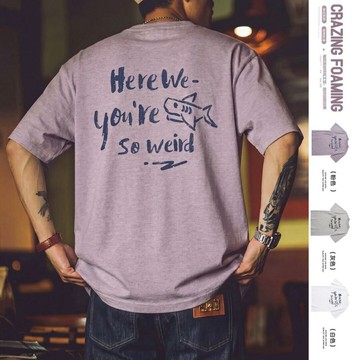 Wuluwear 美式復古多巴胺粉色短袖t恤男2026夏季新款小眾做舊印花寬鬆短袖
