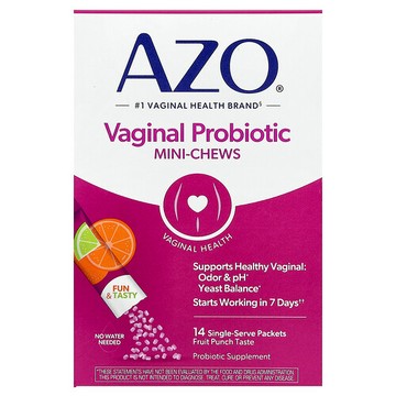 AZO, Vaginal Probiotic Mini Chews, Fruit Punch, 14 Single-Serve Packets, 1.4 g (0.049 oz) Each
