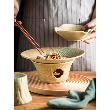 創意陶瓷加熱盤子日式餐廳家用復古盤保溫菜盤子干鍋菜餐具飯店