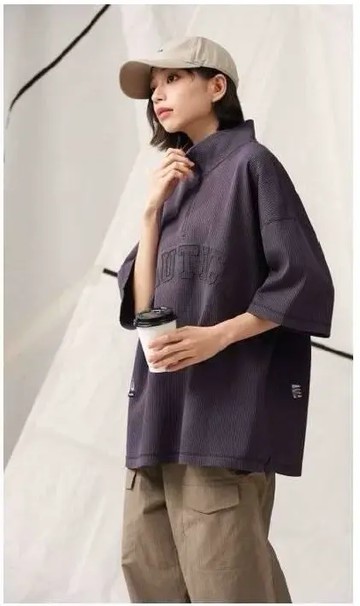 【NAUTICA WHITE SAIL】立領短袖上衣 灰紫色