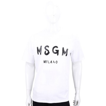 MSGM 油漆塗鴉字母白色棉質短袖T恤(男款)