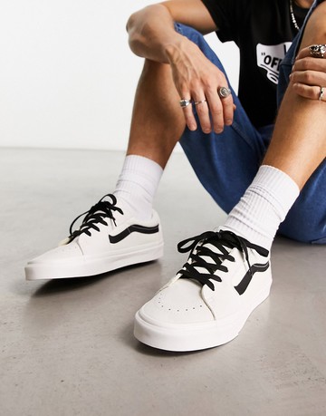 Vans SK8-Low trainers in off white with black side stripe