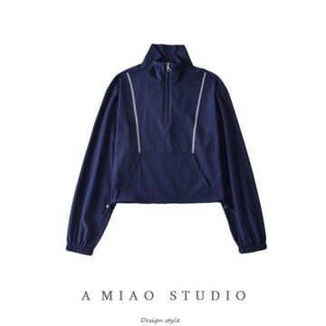 半拉鏈立領速干短款衛衣女春秋新款寬松美式ins辣妹百搭上衣外套