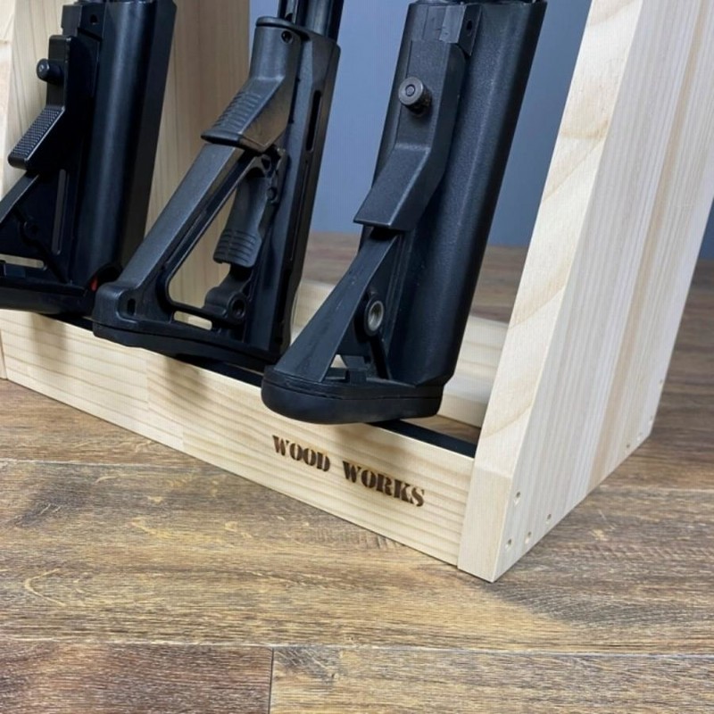 ガンラック　ハンドガン・ライフル銃用収納　木製ライフルスタンド2点セット WOODWORKS ガンラック 3丁掛 + マガジンラック お得な2点