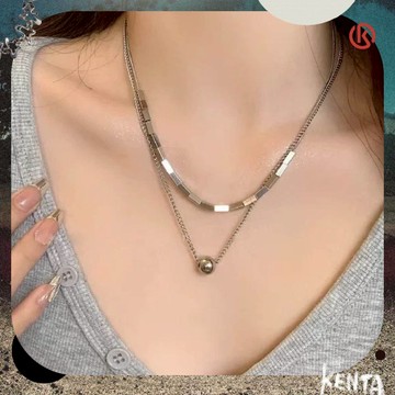 塊狀銀珠雙層項鍊 鎖骨鏈 拼接風格 女生配件 不銹鋼材質 健太選物⋆˖°